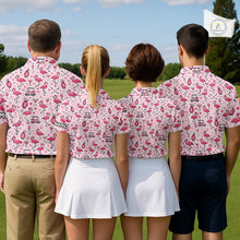 Load image into Gallery viewer, Funny Pink Flamingo Pattern Womens Golf Polo Shirt Custom Name Hawaiian Flamingo Golf Shirts NHN0191