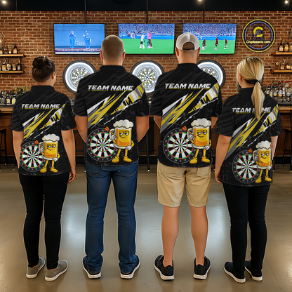 Custom Yellow Funny Beer Dart Shirts for Women Darts Team Jerseys Dart Tournament Polo & 1/4 Zip NNT139