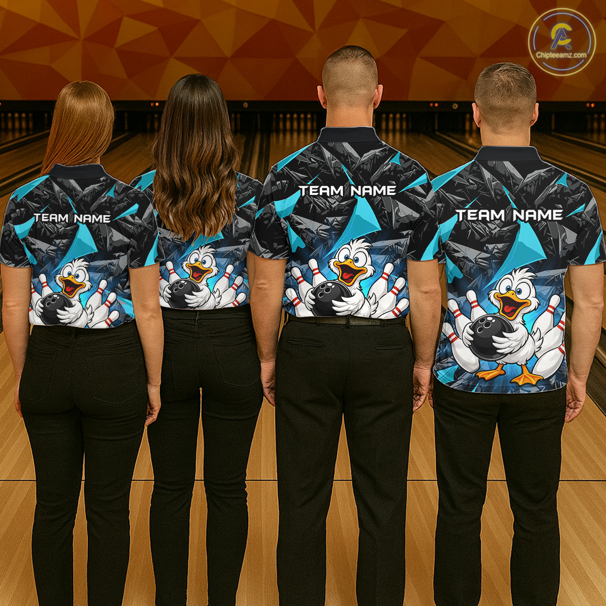 Custom Turquoise Funny Duck Bowling Jersey for Men Bowling League Bowling Team Shirts Polo & 1/4 Zip HN233