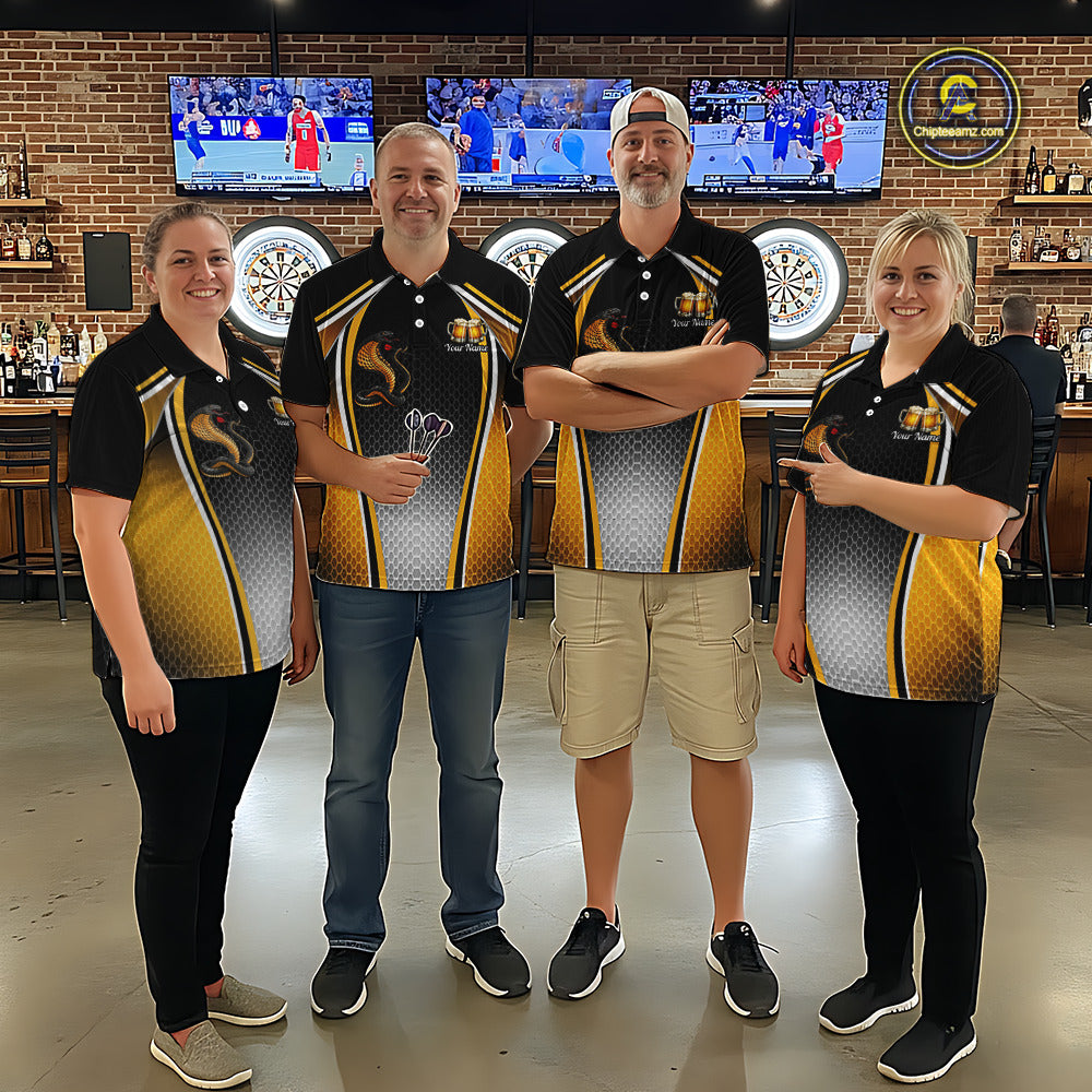 Funny Cobra Cheer Beers Polo & 1/4-Zip Shirt Custom Black & Yellow Cobra Men Best Dart Team Shirts NYN2897