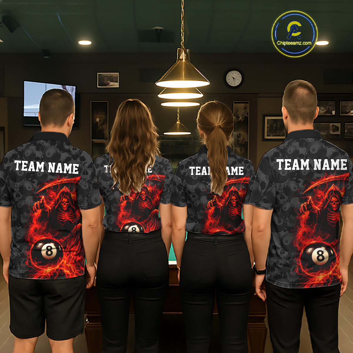 Personalized Red Flaming Grim Reaper 8 Ball Pool Billiard Shirts For Men Billiard Attire Gifts NYN2792