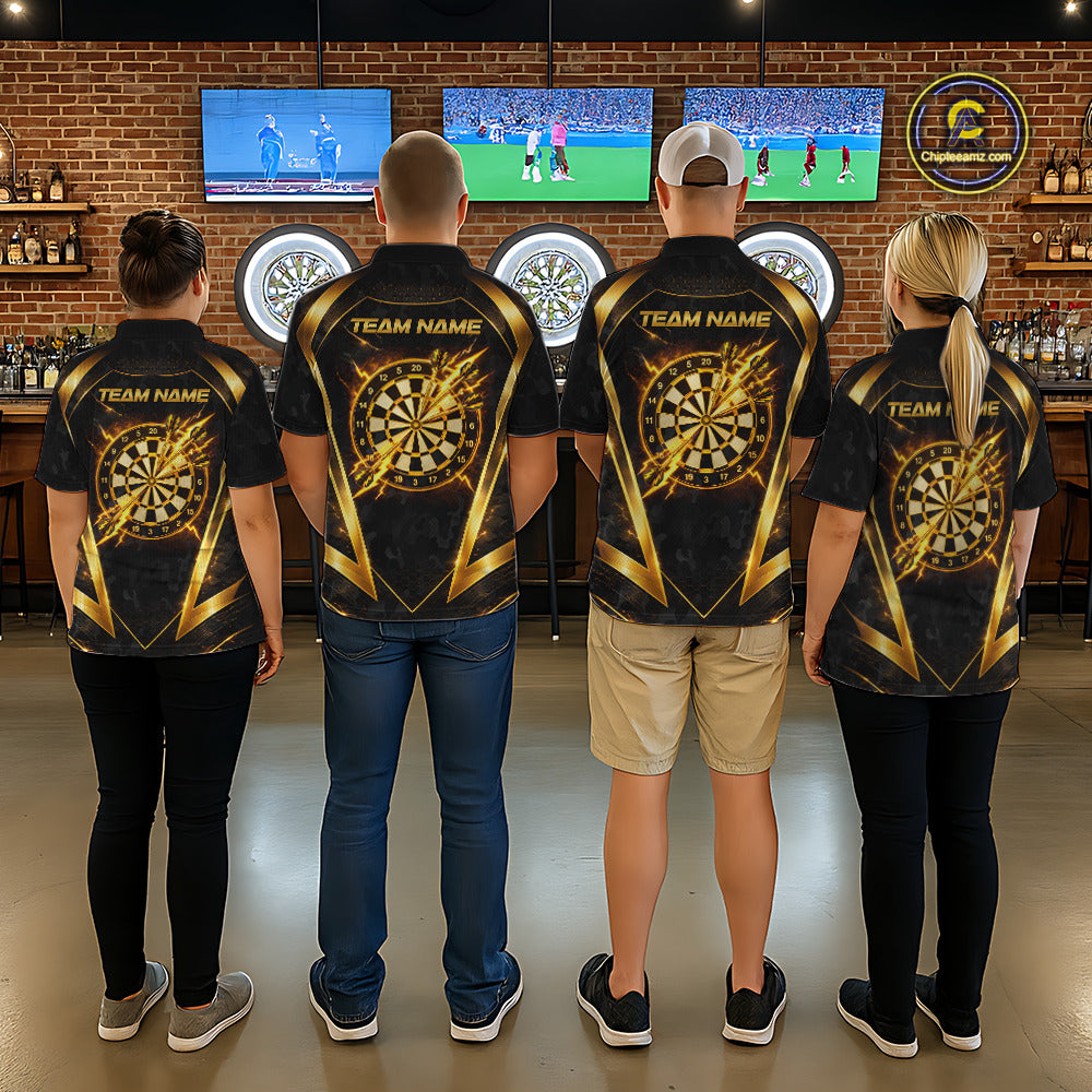Black Yellow Dartboard Camo Women Darts Polo & 1/4-Zip Shirt Custom Thunder Dart Team Jersey NYN3008