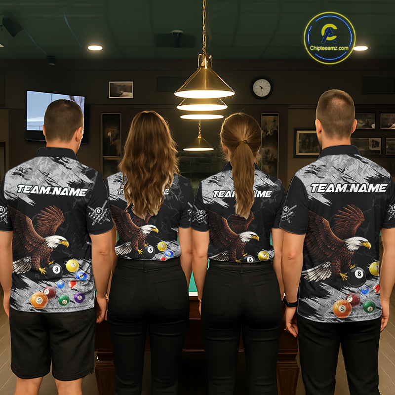 Custom Eagle 8 Ball Billiard Shirts for Men Billiard League Billiard Team Shirts Polo & 1/4 Zip NNT108