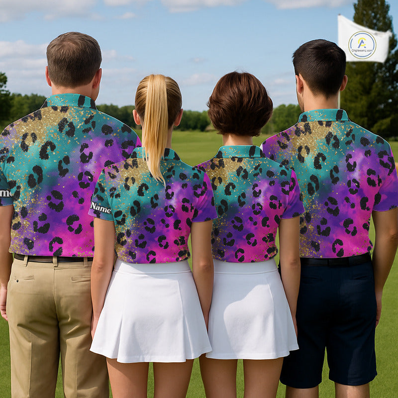 Leopard Womens Golf Polo Shirt Custom Colorful Neon Rainbow Leopard Pattern Team Golf Top, Golf Gifts NHN0217