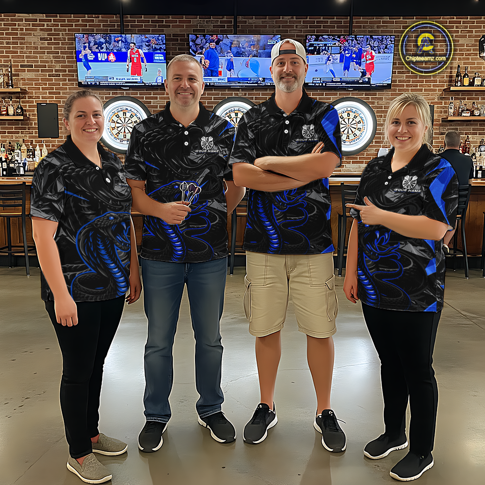 Blue Custom Cobra Snake Dart Shirts for Men Dart Team Jersey Dartboard Gifts Polo & 1/4 Zip NNT162
