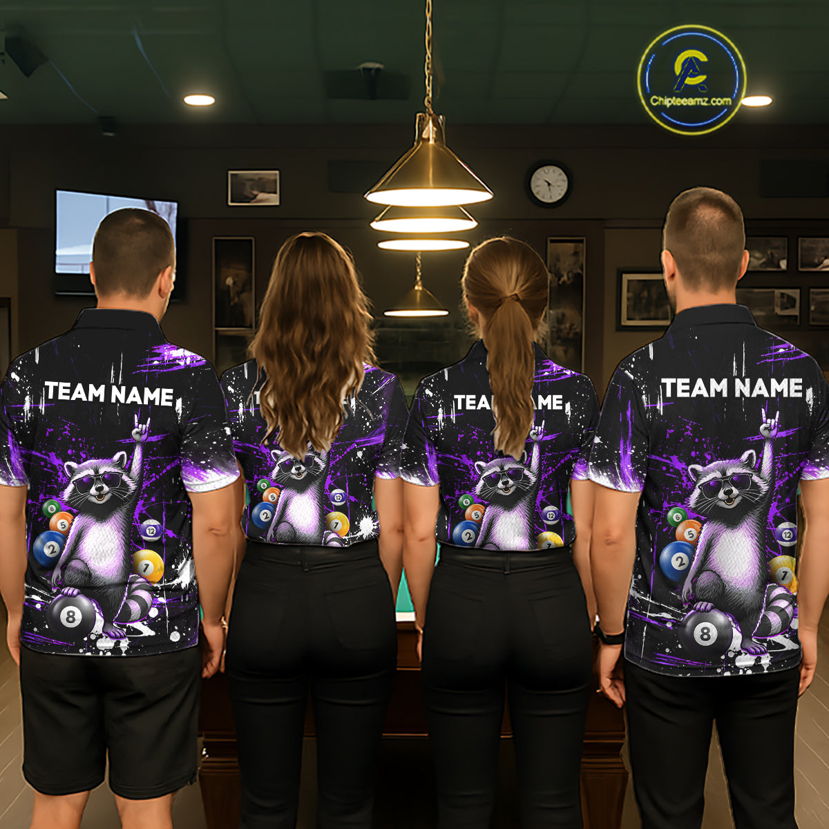 Custom Purple Funny Raccoon Billiard Shirt for Women 8 Ball Pool Billiard Jersey Polo & 1/4-Zip BHT5