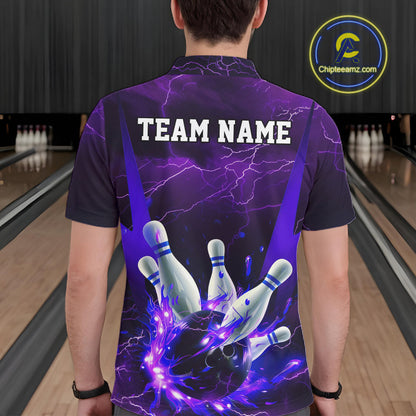 Purple Thunder Lightning Custom Bowling Shirts For Men, Flame Bowling Jerseys With Team Name IPHW7161
