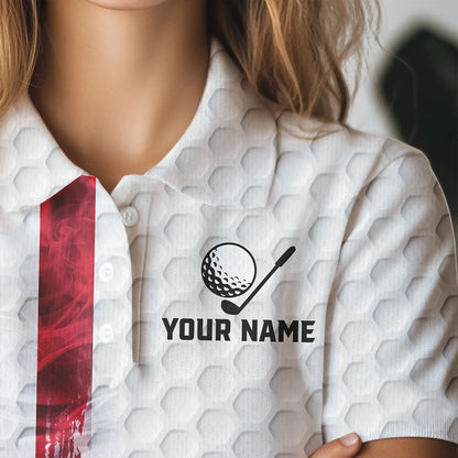 Red, White and Blue Smoke American Flag Women golf polo shirts custom Patriotic Women white golf polo NQS9380