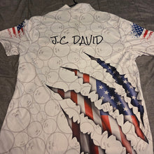 Load image into Gallery viewer, Personalized American Flag Bowling Team Shirts For Men And Women Patriotic Bowling Gifts IPHW5523