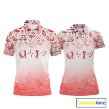 Load image into Gallery viewer, Red Flamingo Heart Theme Matching Golf Polos For Couple Custom Couple Valentines Outfit NHN0145