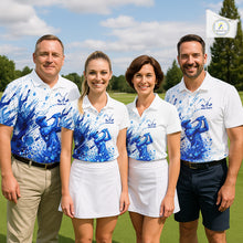Load image into Gallery viewer, Golf Polo Shirts, Womens Golf Polo Shirts Blue Painting Golfer Custom Name Team Golf Shirt, Golf Gifts NHN0090