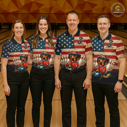 Custom American Flag Retro Dachshund Bowling Shirt Bowling Team Jersey for Men Polo & Quarter-Zip QZT942