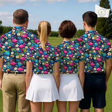 Load image into Gallery viewer, Womens Golf Polo Shirt Flamingo Floral Pattern, Colorful Tropical Leaves Custom Team Golf Shirt NHN0194