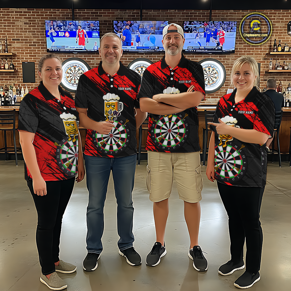 Custom Red Funny Beer Darts Board Dart Shirts For Women Darts Team Jerseys Dart Tournament NNT120