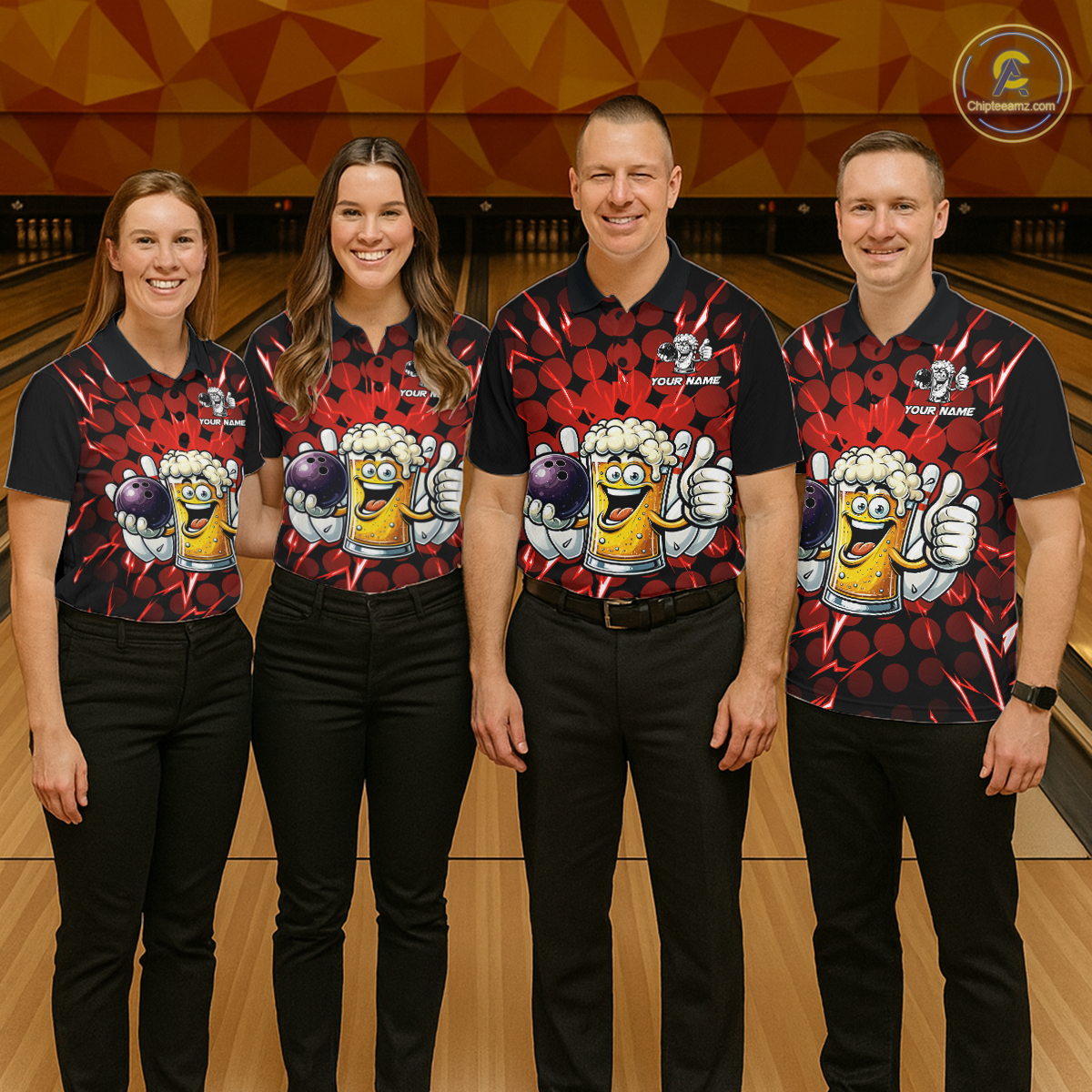 Custom Red Funny Beer Bowling Jersey for Women Bowling Team Shirts Polo & 1/4 Zip HNT187