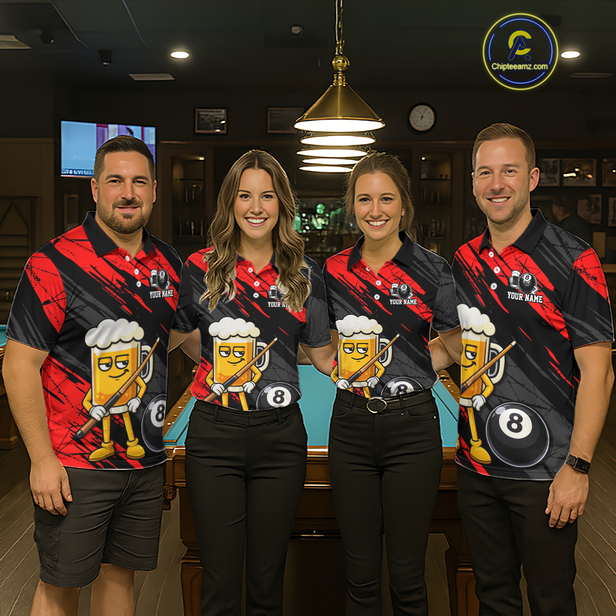 Custom Funny Red Beer 8 Ball Pool Men Billiard Polo & 1/4 Zip, Billiard Shirt, Billiard Team Jerseys NNT146