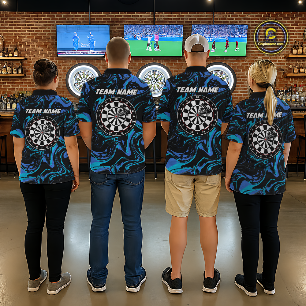 Teal-Turquoise Pattern Darts Team Jerseys Dart Shirts For Women Dart Tournament Polo & 1/4 Zip NNT119