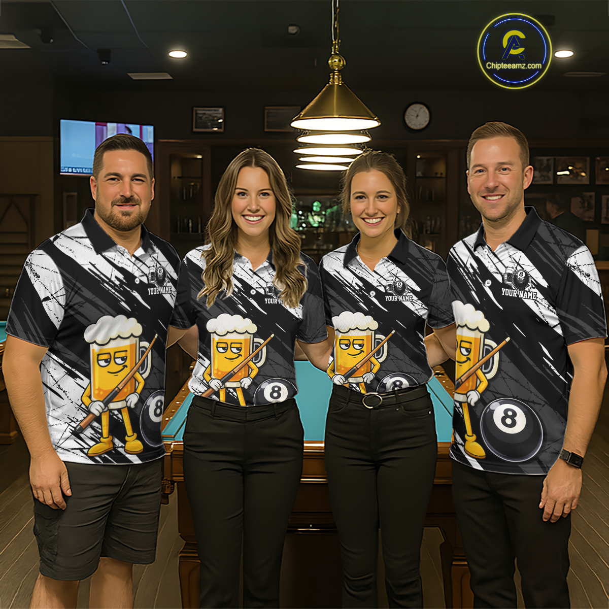 Custom Funny Black Beer 8 Ball Pool Men Billiard Polo & 1/4 Zip, Billiard Shirt, Billiard Team Jerseys NNT146