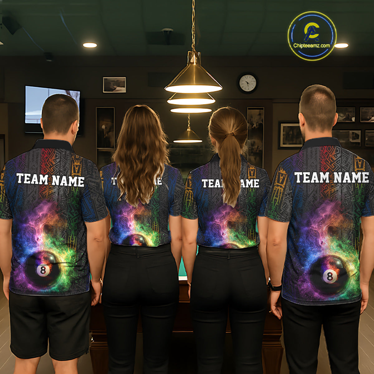 Tribal Colorful Smoke 8 Ball Pool Team Shirt Custom Men Billiards Balls Polo & 1/4-Zip Attire NYN2398