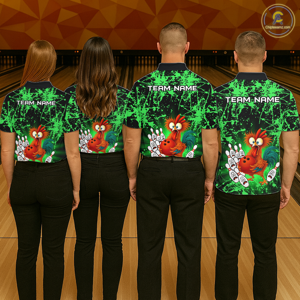 Green Funny Chicken Bowling Jersey for Men Bowling League Bowling Team Shirts Polo & 1/4 Zip HN232