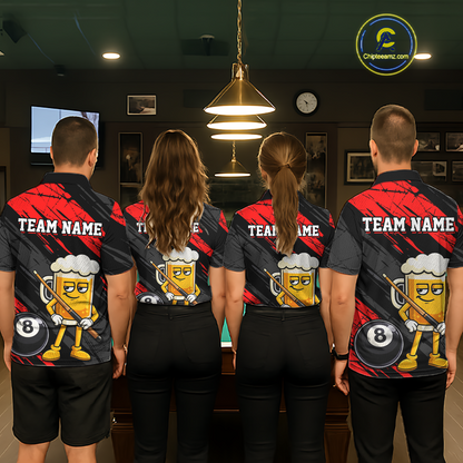Custom Funny Red Beer 8 Ball Pool Men Billiard Polo & 1/4 Zip, Billiard Shirt, Billiard Team Jerseys NNT146