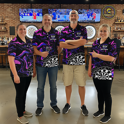 Pink-Purple Pattern Aim Shoot Swear Repeat Darts Team Jerseys Dart Shirts For Men NNT168