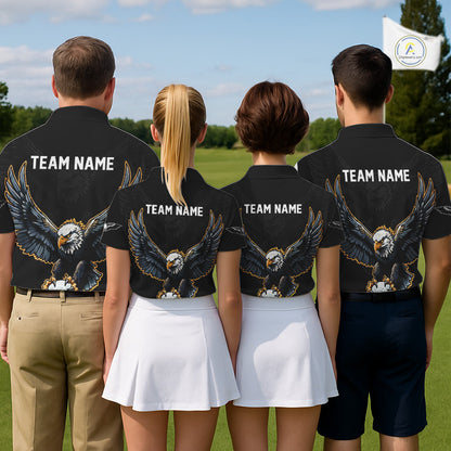 Eagle Womens Golf Polo Shirts Custom Golf Attire For Ladies, Black & Yellow Team Golf Top Personalized NHN0083