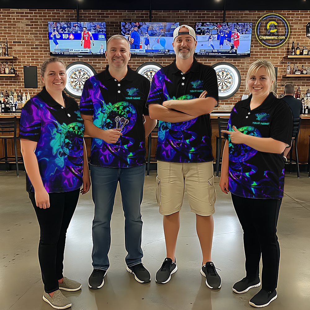 Custom Neon Pattern Dart Shirts For Men Dart Board Shirts Polo & 1/4 Zip Dart Jersey Team NNT129