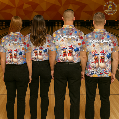 Custom Funny Chicken Bowling Team Shirt for Men Colorful Bowling Buddy Shirt Polo & 1/4 Bowling Outfit QZT955