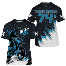 Load image into Gallery viewer, Blue customizable youth MX jersey UPF30+ dirt bike men women kid off-road racing motorcycle shirt PDT59