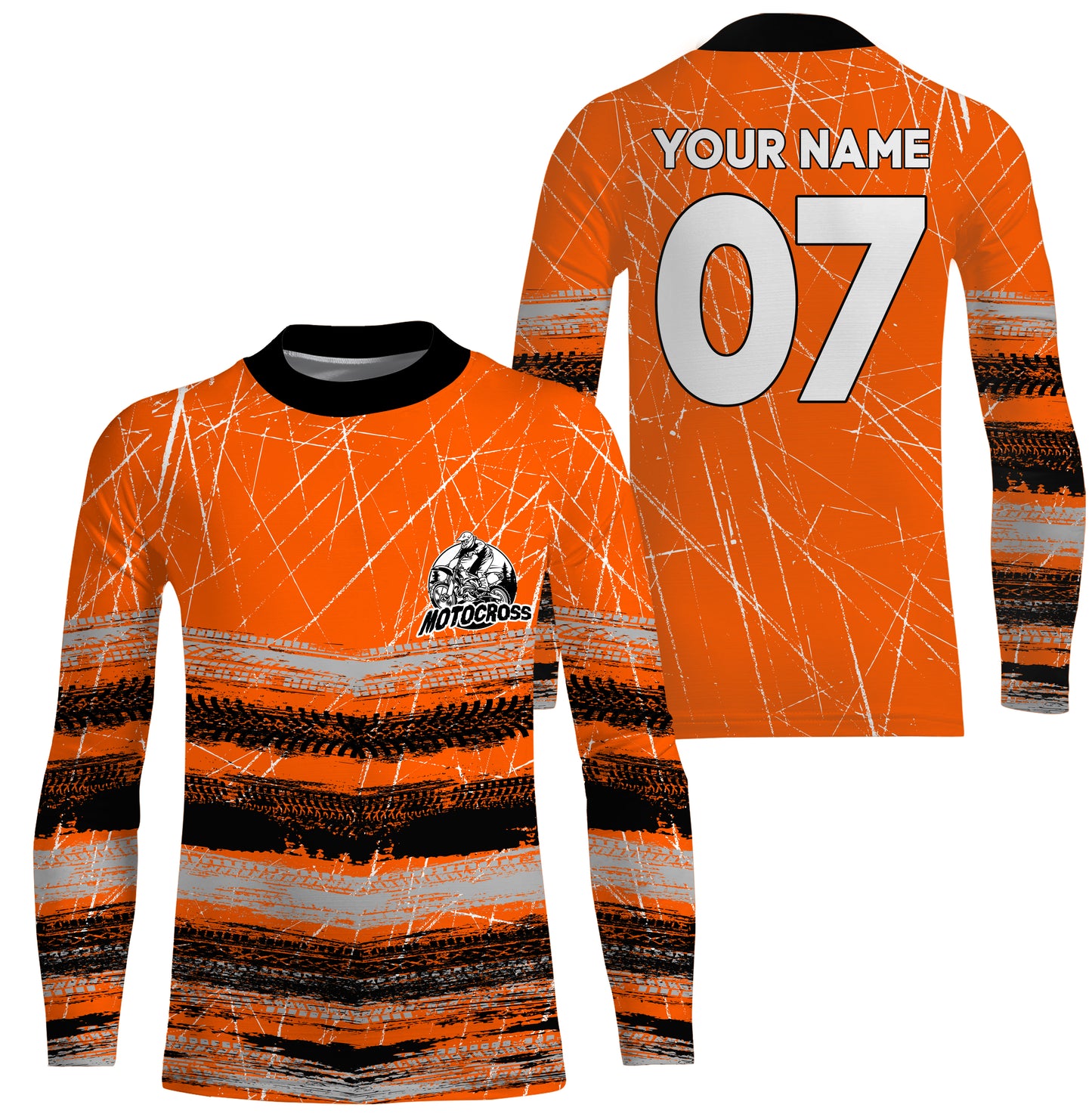Custom motocross jersey orange tire track dirt bike UPF30+ kids men women motorcycle off-road NMS1032