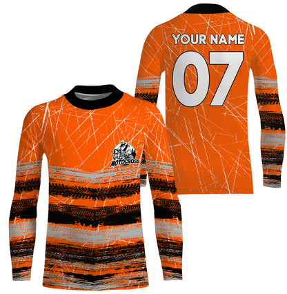 Custom motocross jersey orange tire track dirt bike UPF30+ kids men women motorcycle off-road NMS1032