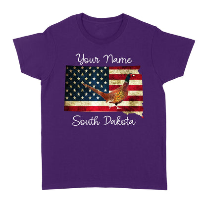 Pheasant hunting shirt South Dakota American Flag bird hunter custom name T-shirt - FSD1162 D06