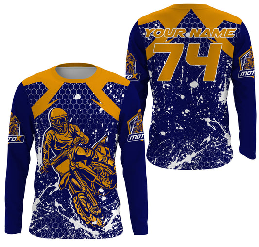 Blue custom Motocross riding jersey youth men women MX racing UPF30+ off-road extreme motorcycle PDT118