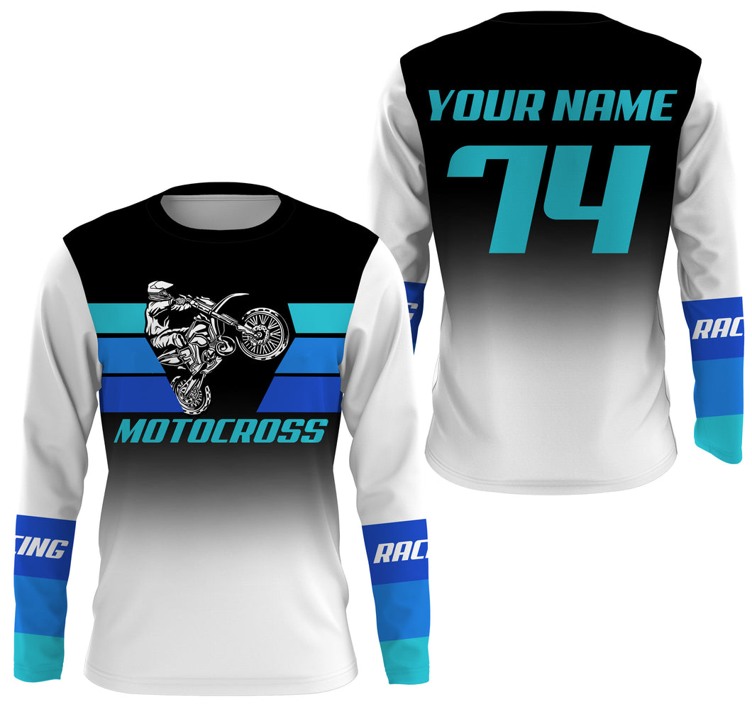 Kid men women jersey Motocross blue white custom dirt bike UV MX off-road motorcycle racing shirt PDT174