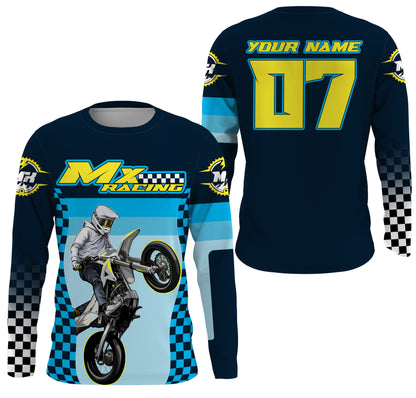 Kid adult youth Motocross jersey custom blue flag racing UPF30+ off-road biker riding motorcycle PDT117
