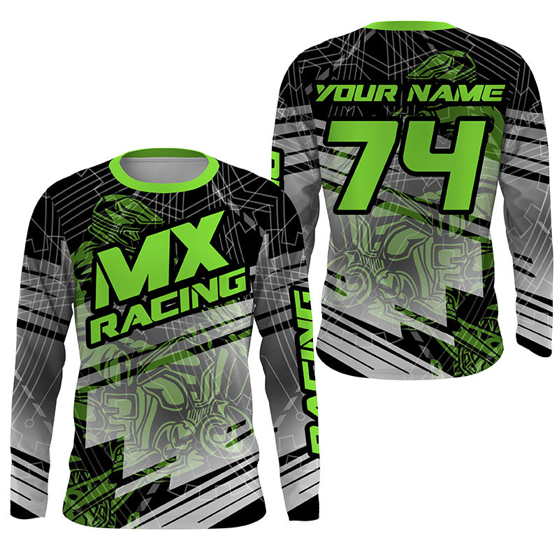 Youth Men Women Personalized Green Motocross Jersey Dirt Bike Off-Road Shirt UPF30+ Motorcycle PDT378