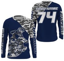 Load image into Gallery viewer, Blue camo custom name&amp;number Motocross racing jersey kids men women UV dirt bike shirt motorcycle PDT133