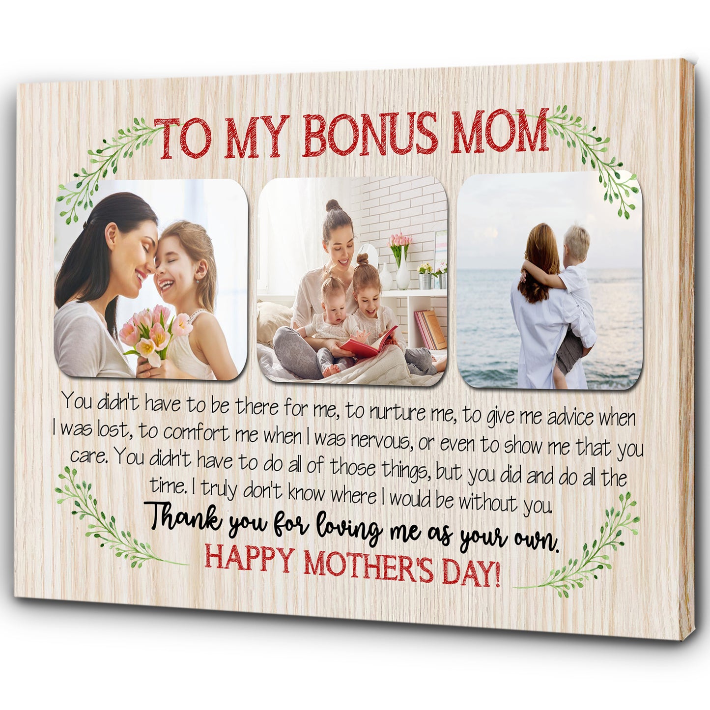 To My Bonus Mom Personalized Canvas Photo Collage, Step Mom Mother's Day Gift for Bonus Mother| N2514
