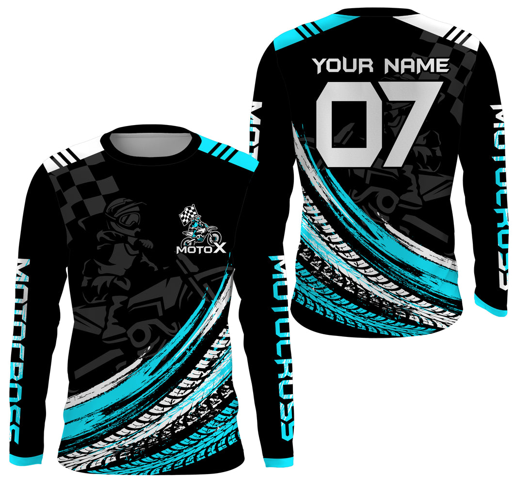 Xtreme blue dirt bike for adult kid youth custom MX jersey UV protective motorcycle riding shirt PDT77