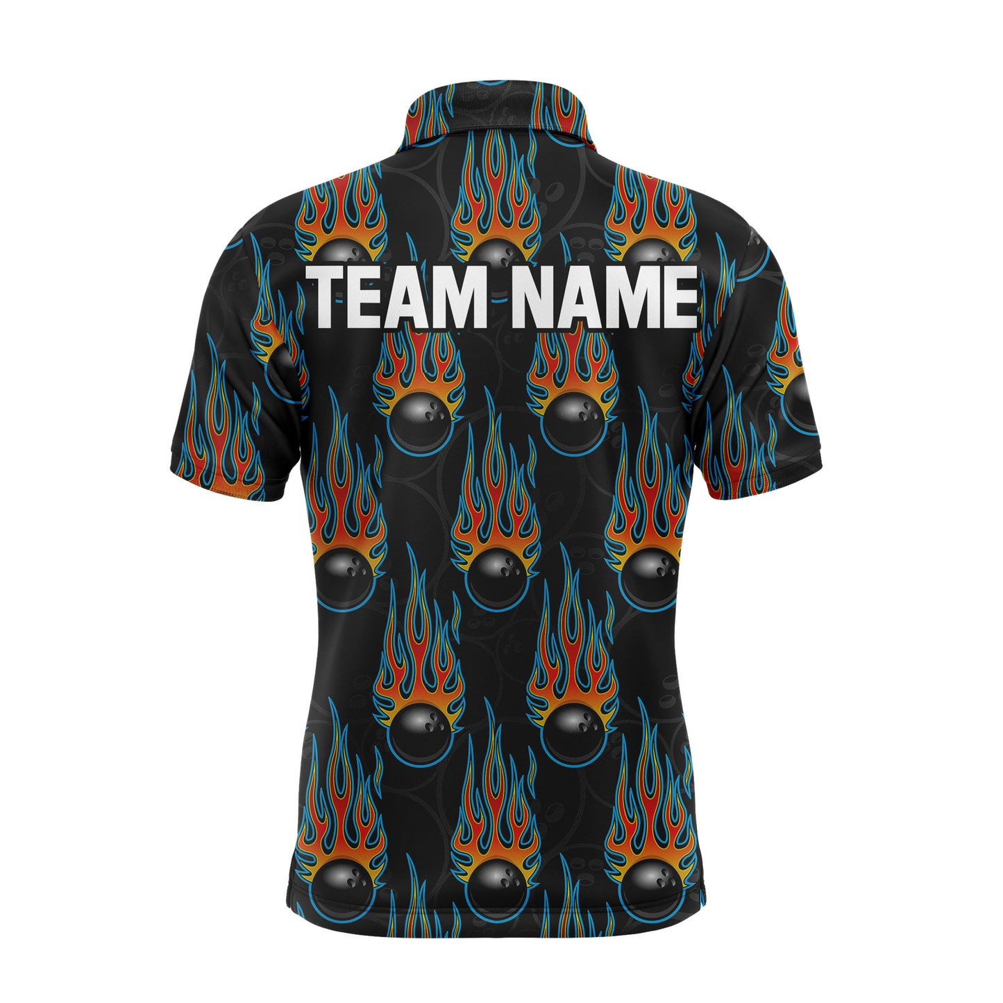 Flame Polo Bowling Shirt, Personalized Men Short Sleeves Bowlers Jersey Custom Team Name NBP40