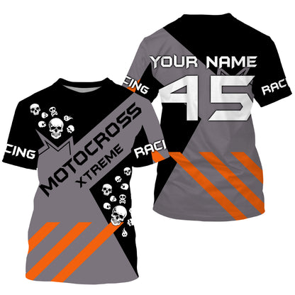 Black Motocross jersey custom name number kids men women UPF30+ dirt bike skull MX shirt offroad  PDT148
