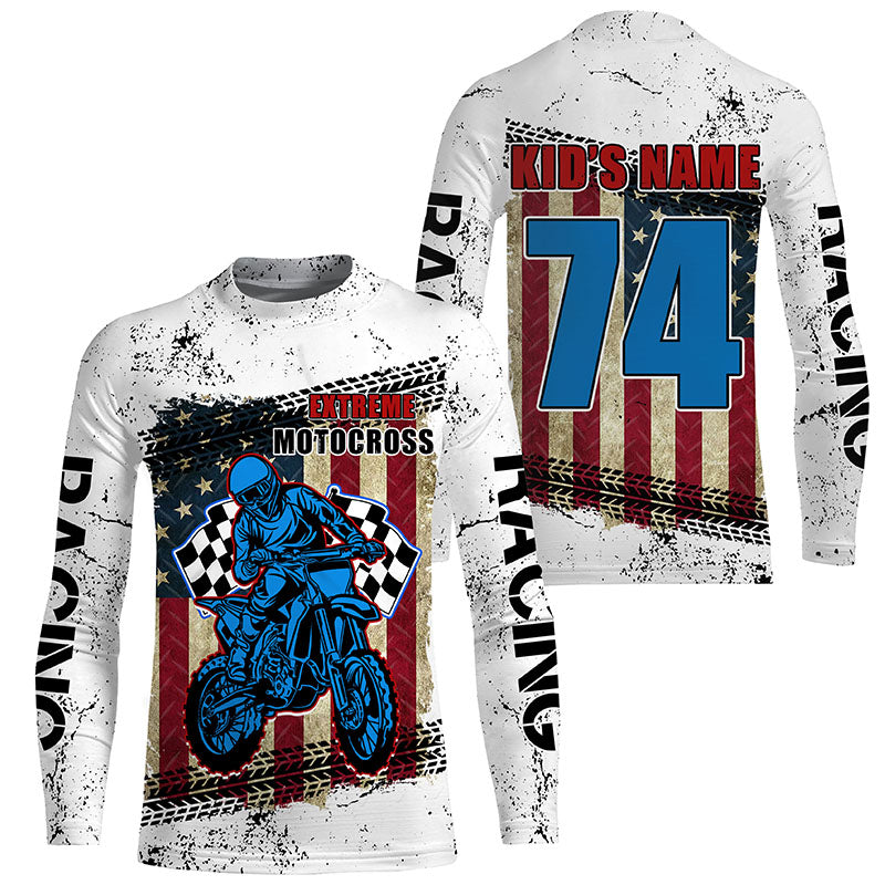Personalized Motocross jersey for kid adult UPF30+ Patriotic dirt bike shirt American Flag PDT398