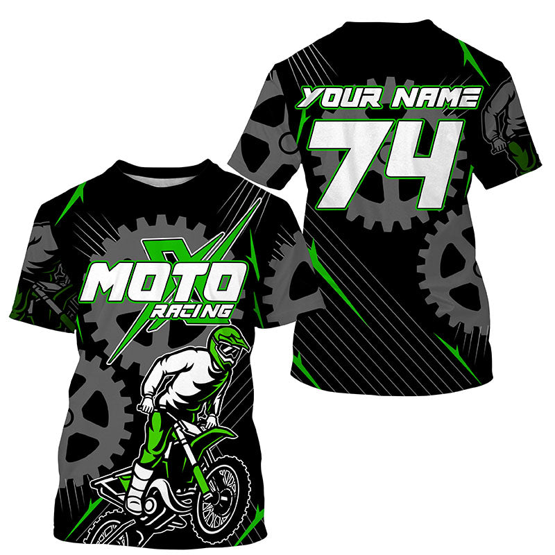 Custom green dirt bike jersey kid&adult UPF30+ Motocross racing MotoX off-road motorcycle shirt PDT363