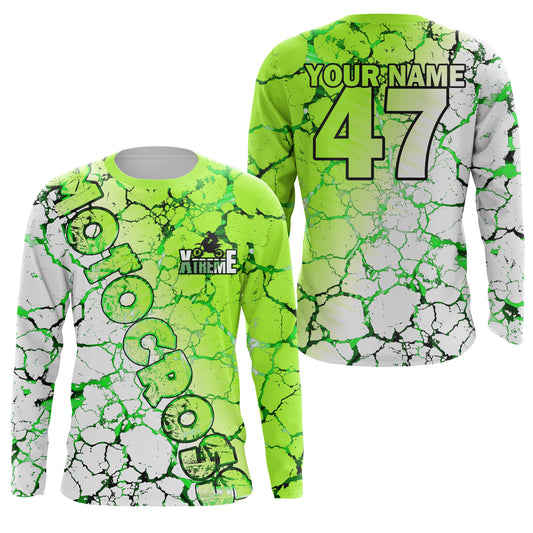 Motocross green neon custom MX jersey UPF30+ kid men women biker extreme dirt racing motorcycle PDT47