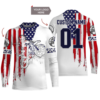 Custom logo dirtbike racing jersey UPF30+ adult kid Patriotic motocross off-road American riders NMS1012