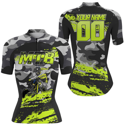 Custom Mens Womens MTB Cycling Jersey Mountain Bike Green Camo Bicycling Downhill Rider Racing Shirt| NMS818
