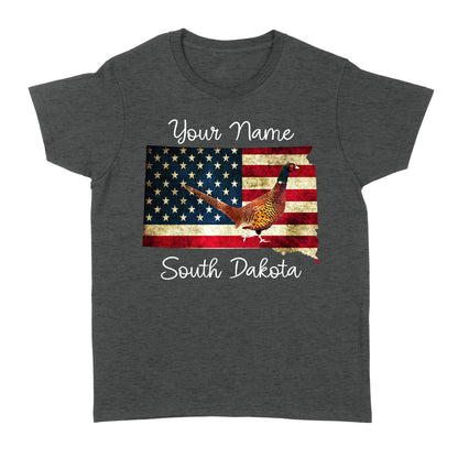 Pheasant hunting shirt South Dakota American Flag bird hunter custom name T-shirt - FSD1162 D06