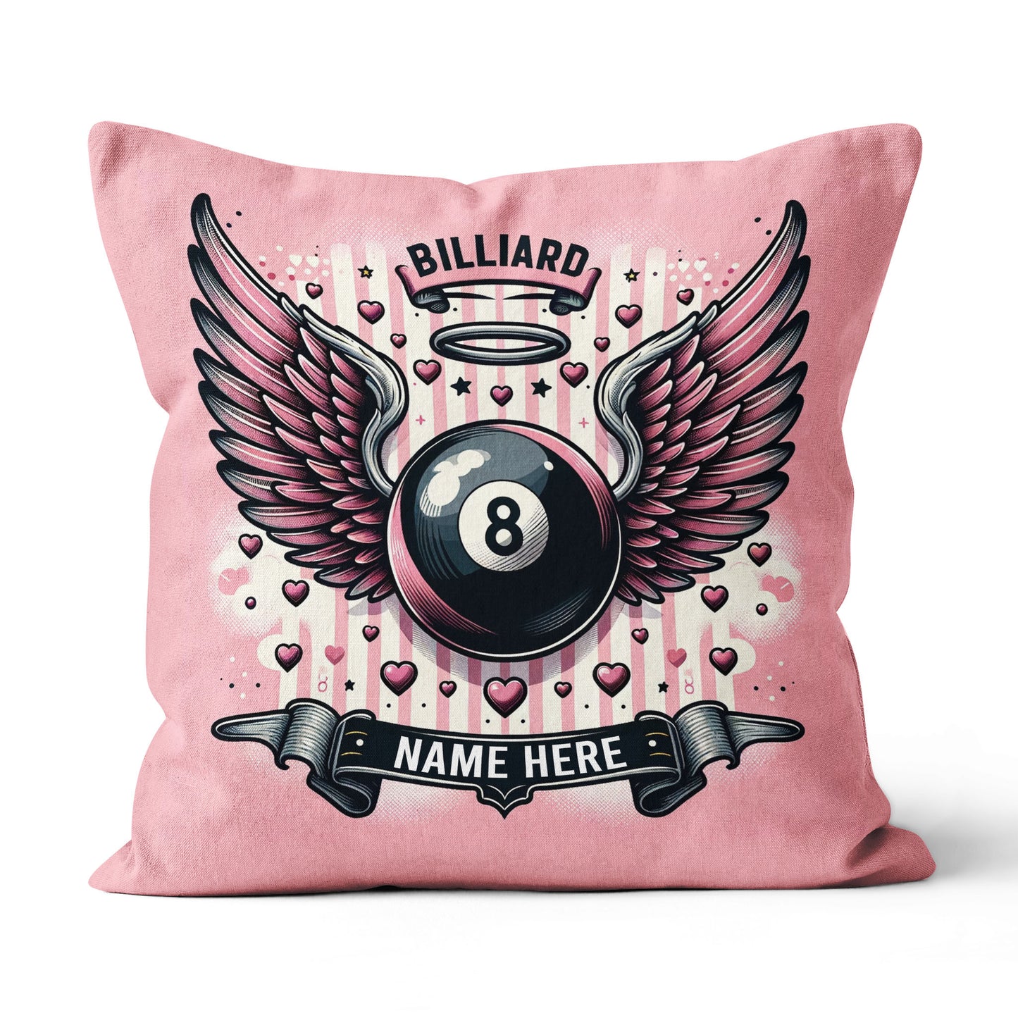 Personalized Pink Billiard With Wings Pillow, Best Valentine Gifts For Billiard Lover TDM0884