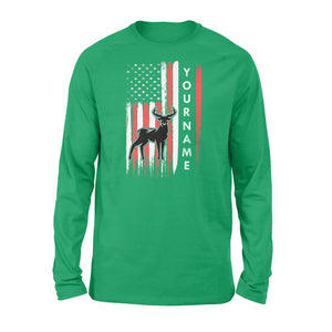 American flag deer hunting custom name shirt, personalized deer hunting apparel Long Sleeve- NQS1206
